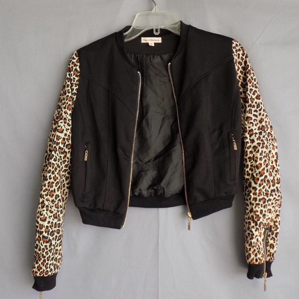 animal print lined jacket zipper front